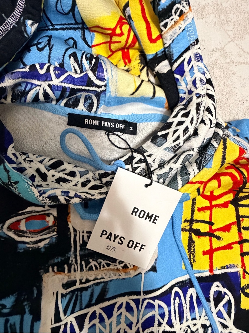Rome Pays Off Graphic Hoodie in Blue, Yellow & Black